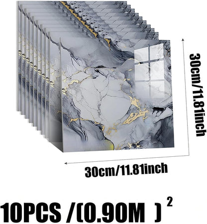 10pcs Peel and Stick Tile Shower Waterproof Marble Tiles Wall Panels, 11.8"x11.8" Self-Adhesive Backsplash Tile, PVC Wall Panels Shower Tiles for Home Bathroom, Kitchen, Living Room Blue