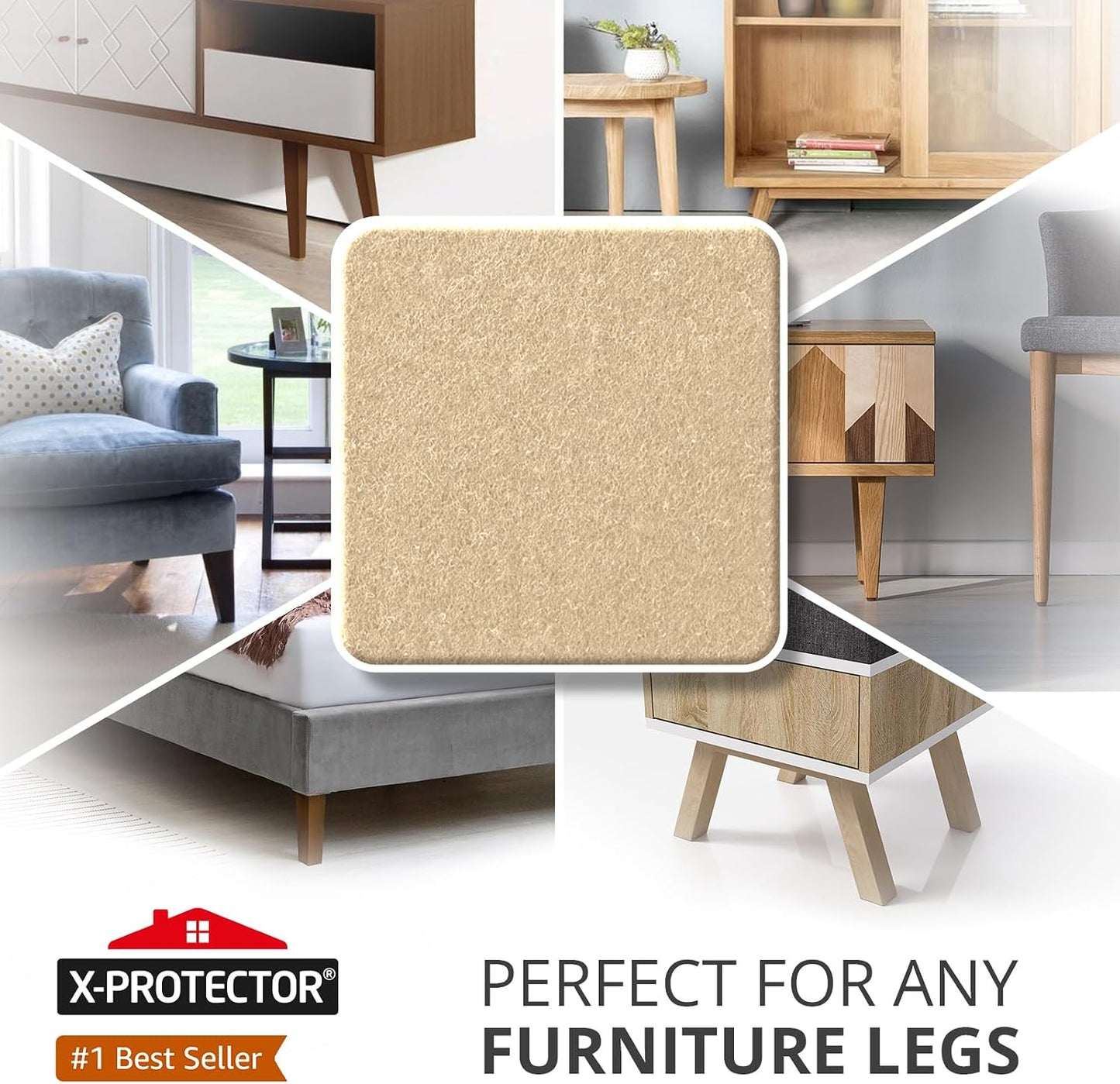 X-Protector Premium Felt Furniture Pads - 20 PCS 6 x 1/2" - Black Rectangular Pads with Tenacious Adhesive - Protects Hardwood, Laminate & Tile Floors