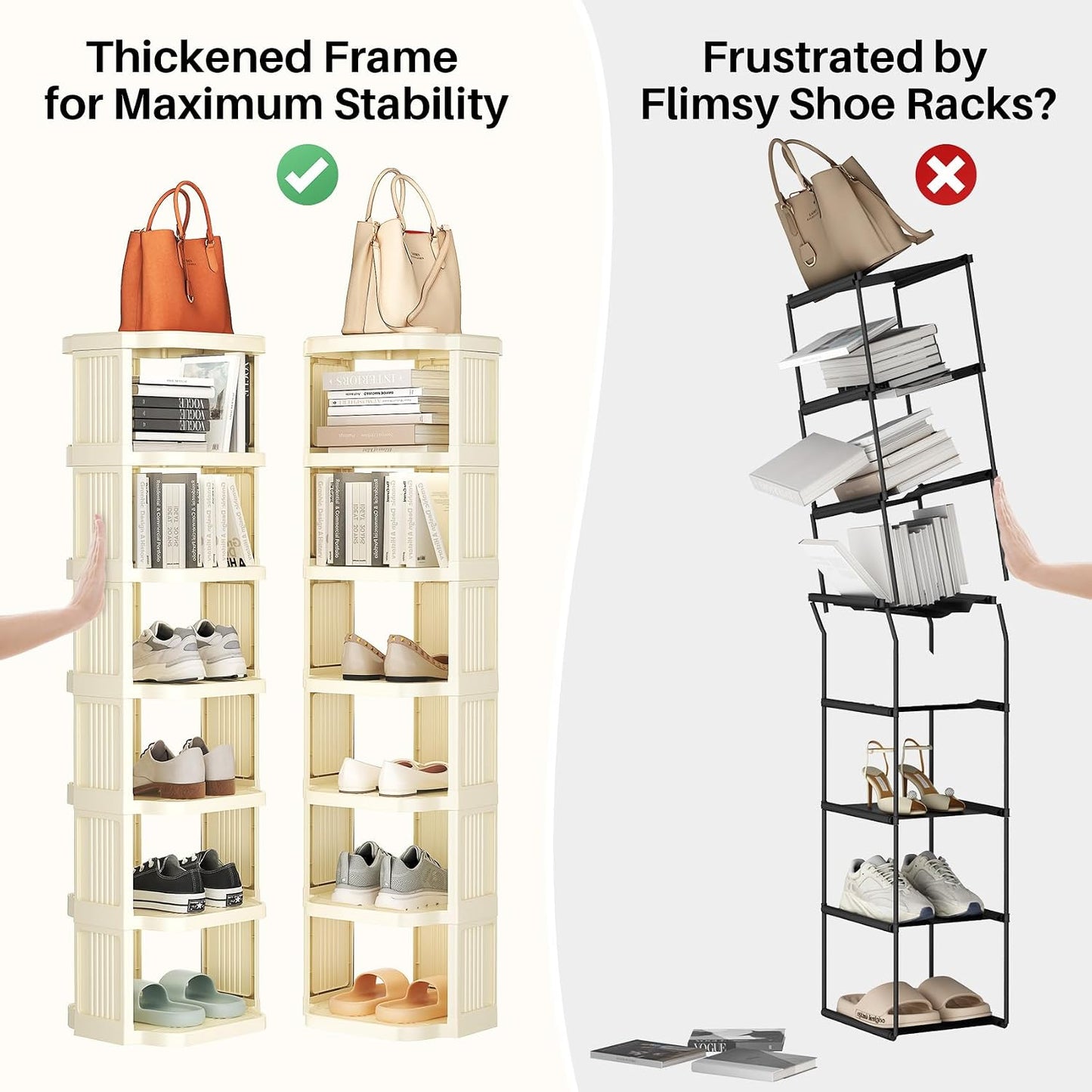 Kitstorack 8-Tier Vertical Plastic Shoe Rack, Freestanding Stackable Storage Organizer for Small Closets and Tight Spaces