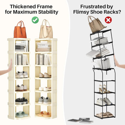 Kitstorack 8-Tier Vertical Plastic Shoe Rack, Freestanding Stackable Storage Organizer for Small Closets and Tight Spaces
