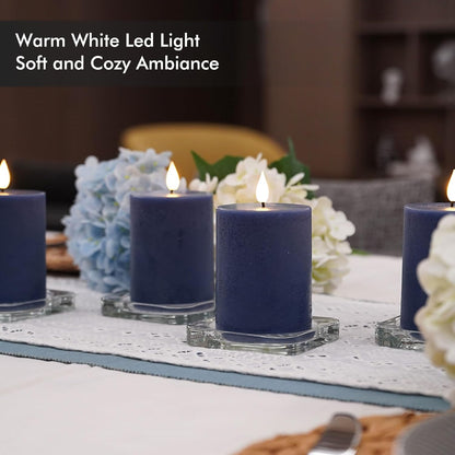 Fanna Flameless LED Pillar Candles with Timer for Wreath, Battery Operated Rustic Wax Candles with Remote for Christmas, 8 Batteries Included - Set of 4 (D 3" x H 4") - Ivory