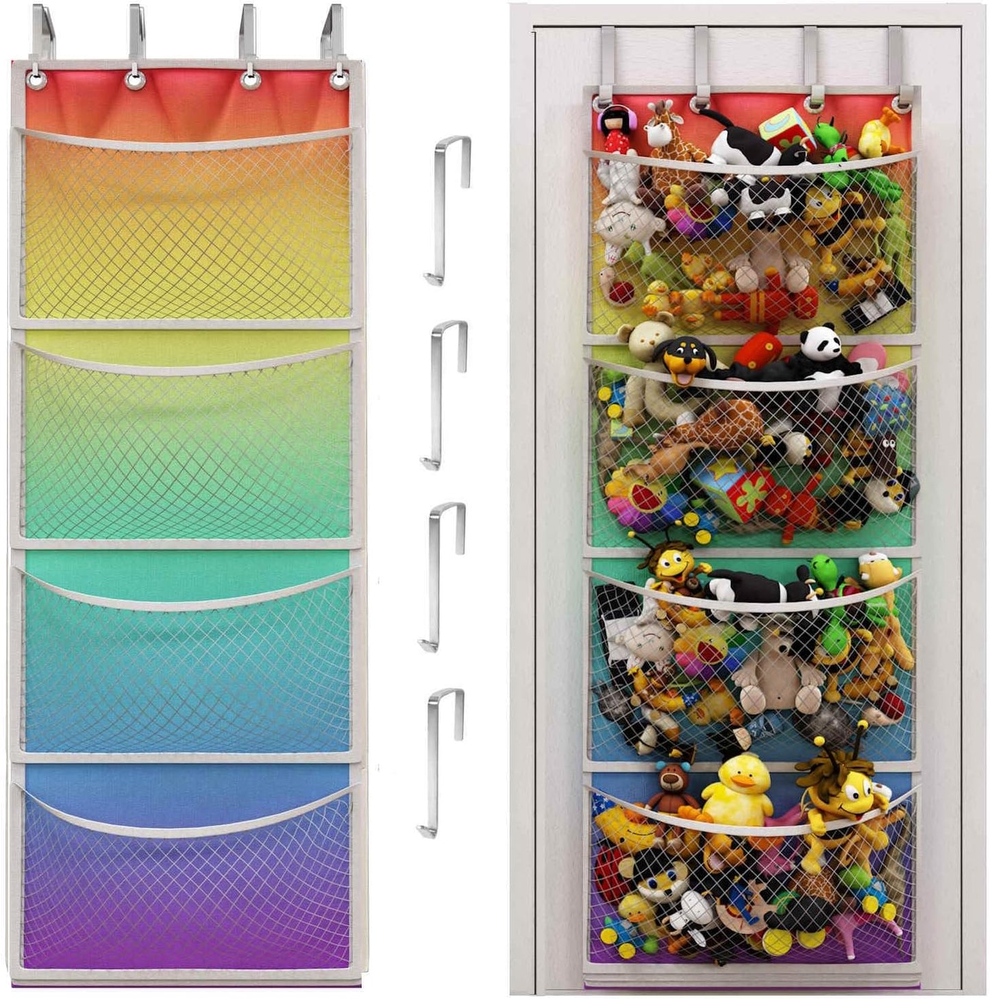 Honeyera The Original Stuffed Animal Storage (Patented) - Over Door Organizer for Stuffies, Baby Ideas Holder, Toy Plush Hammock Hanging Net Big Girls Toddler Large Bag Animals Stuffy Behind