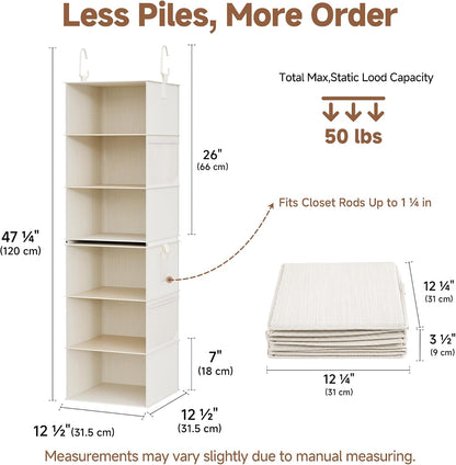 StorageWorks 6-Shelf Closet Organizers, Two 3-Shelf Separable Hanging Shelves for Closet, 12 1⁄2" D x 12 1⁄2" W x 47 ¼" H, Mixing of Beige, White & Ivory