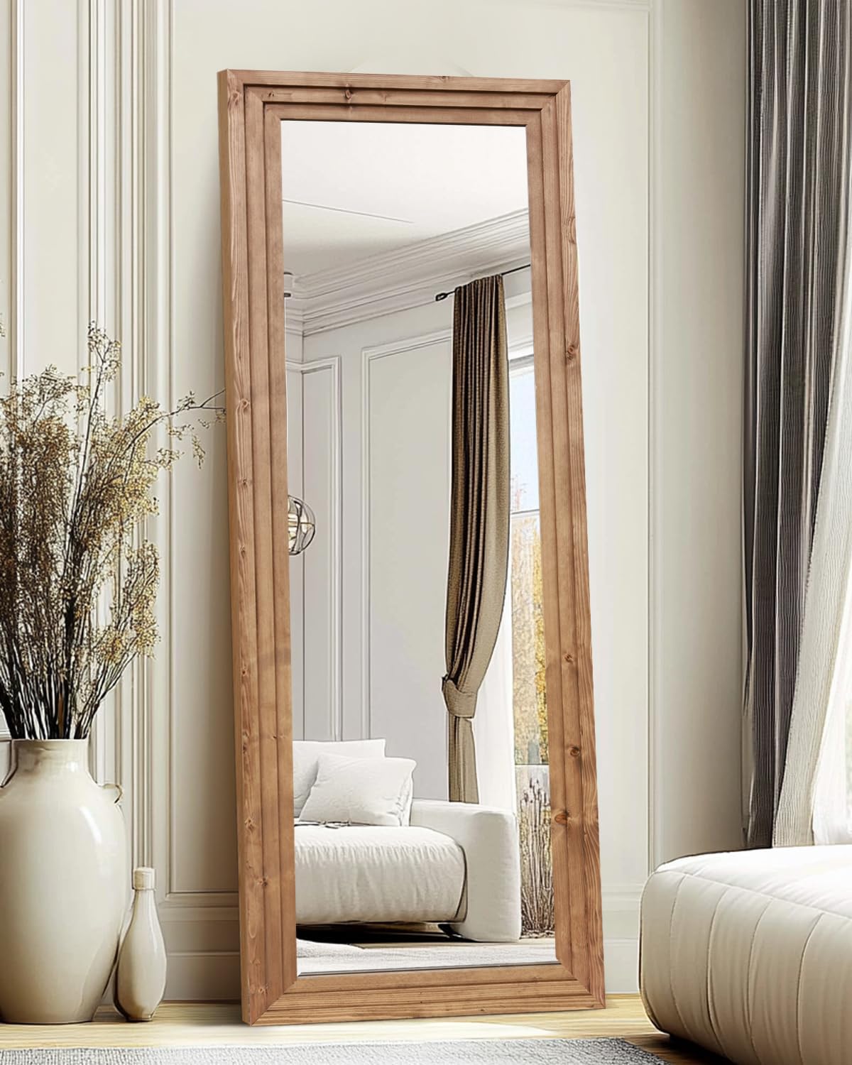 Full Length Mirror 65"x22" with Stand Solid Wood Frame Floor Large Mirror for Living Room, Bedroom Hanging Standing or Leaning Wall-Mounted, New Black