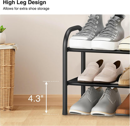 STO STO Expandable Shoe Rack, 3-Tier Metal Small Shoe Rack for Closet, Up to 16 Pairs Adjustable Shoes Racks Storage for Front Door Entrance, Free Standing Shoes Rack Organizer for Entryway, Black