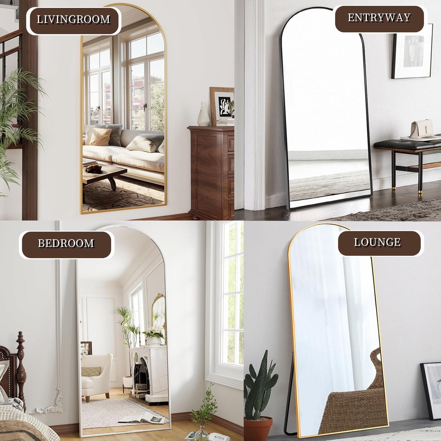OGCAU Floor Full Length Mirror, 56"x20" Arched Full Body Mirror, Hanging or Leaning, Standing, Wall Mounted with Aluminum Frame for Bedroom Living Room, White