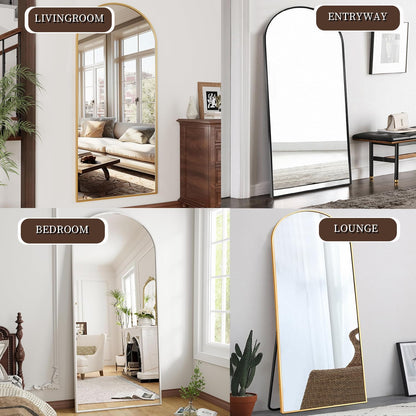 OGCAU Floor Full Length Mirror, 56"x20" Arched Full Body Mirror, Hanging or Leaning, Standing, Wall Mounted with Aluminum Frame for Bedroom Living Room, White