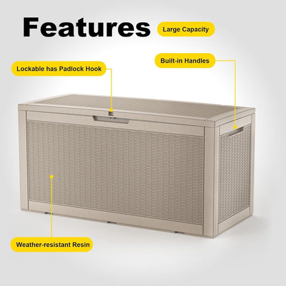 Outdoor Waterproof Resin Storage Deck Box Lockable Outside Bench UV Resistant Bin Patio Porch Furniture Pool Float Garden Tool Cushion (Black, 85 Gallon)