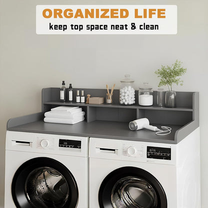 Washer Dryer Countertop with Shelf, 2-Tier Laundry Countertop Over Washer and Dryer, 54" x 27.55" Wooden Table for Folding Clothes for Laundry Room Organization and Storage (Black)