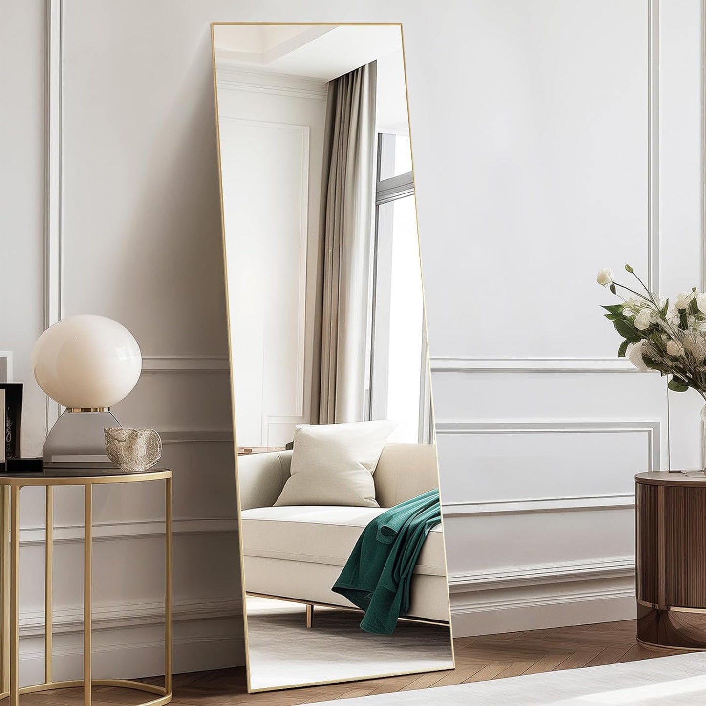 DUMOS 64"x21" Full Length Mirror, Full Body Mirror, Black | Aluminum Alloy Thin Frame, Leaning or Hanging, Suitable for Bedroom, Livingroom, Cloakroom
