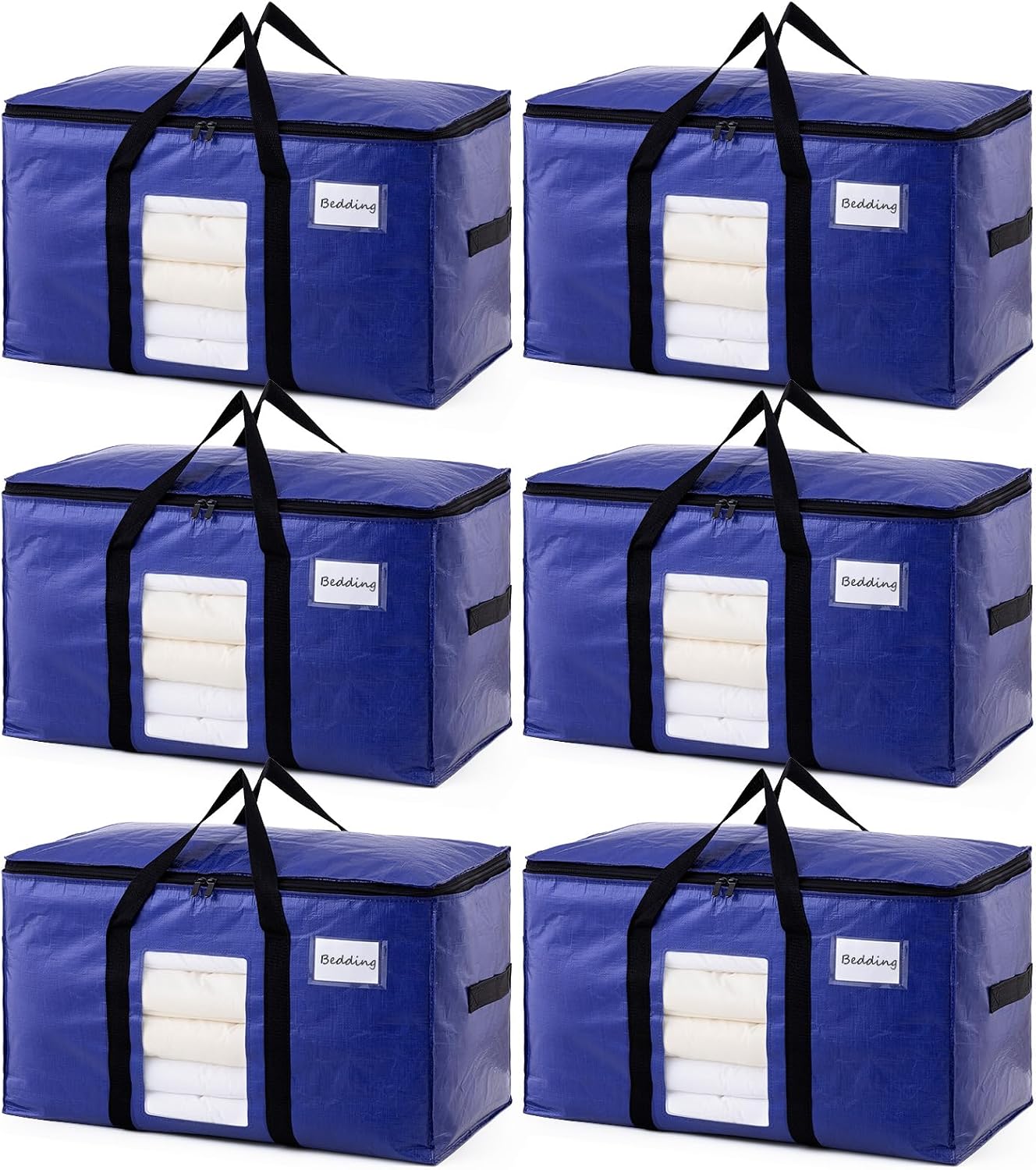 TAILI Extra Large Moving Bags, 4 Pack Blue Heavy Duty Totes For Storage with Visible Window, Wrap Around Handles, Storage Bags for Space Saving, Alternative to Moving Boxes