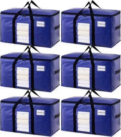 TAILI Extra Large Moving Bags, 4 Pack Blue Heavy Duty Totes For Storage with Visible Window, Wrap Around Handles, Storage Bags for Space Saving, Alternative to Moving Boxes