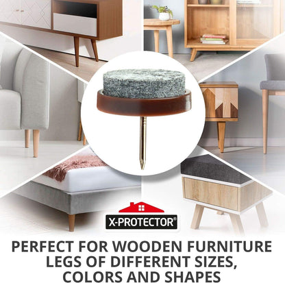 Nail-on Felt Pads X-PROTECTOR 40 PCS - 0.85" Felt Furniture Pads - Brown Chair Leg Floor Protectors - Nail in Furniture Pads for Furniture Legs - The Best Felt Chair Pads for Hardwood Floors (22mm)!