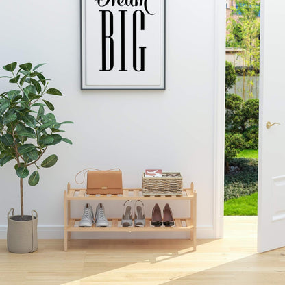 Dranixly Shoe Rack, 2-Tier Bamboo Stackable Shelf Storage Organizer, Stand for Closet, Entryway, Hallway, Bathroom and Living Room（Natural）