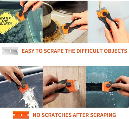 DEKEones Razor Blade Scraper, Long Handled Scraper Tool with 10 Extra Replacement Blades, Razor Scraper Remover for Cleaning Sticker, Paint, Caulk from Window, Car, Glass, Windshield, Stove