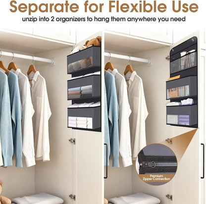 WISELIFE Over The Door Organizer Storage with 4 Large Pockets Door Hanging Organizer with Clear Windows behind The Door Storage for Nursery Bedroom Bathroom Pantry Closet and Baby Essentials Dark Grey