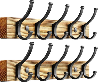 Optish Coat Rack Wall Mount, 16.5 Inches Wood Coat Hooks, Wall Hooks for Hanging, Hat Rack Bag Hanger Key Holder for Wall, Purse Hanger Towel Racks for Bathroom (1Pack, Brown)