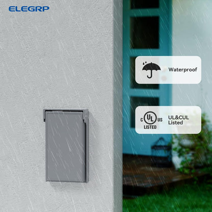 ELEGRP Horizontal Outdoor Cover for Duplex Receptacles, 2-Hole Weatherproof Wall Plate, Outdoor Electrical Outlet Cover, Standard Size 1-Gang 4.55” x 3.02”, Thermoplastic, 1 Pack, Grey