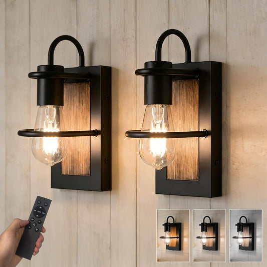 Wireless Battery Operated Wall Sconce Set of 2,Dimmable, Rechargeable with Remote & Touch Control, Industrial Vintage Design,No Wiring Installation, 8000mAh,Timmer,Magnetic Mount