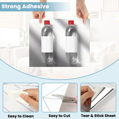 20 Sheets Herringbone Tile Sticker, Peel and Stick Backsplash for Kitchen, 2.5mm Thick Self Adhesive Wall Tile with Grey Grout, Waterproof Stick on Backsplash for Bathroom, RV, White