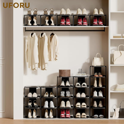 UFORU Small Shoe Rack, 5 Tier Plastic Vertical Shoe Rack for Small and Narrow Spaces, Free Standing Shoe Organizer for Closet, Entryway