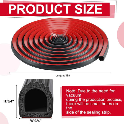 Pangda 13Ft D Shape Rubber Weather Stripping Foam Self-Adhesive EPDM Seal Strip for Noise Reduction Waterproof Dustproof for Cars Boats RVs Windows Doors (3/4" W x 3/4" H)