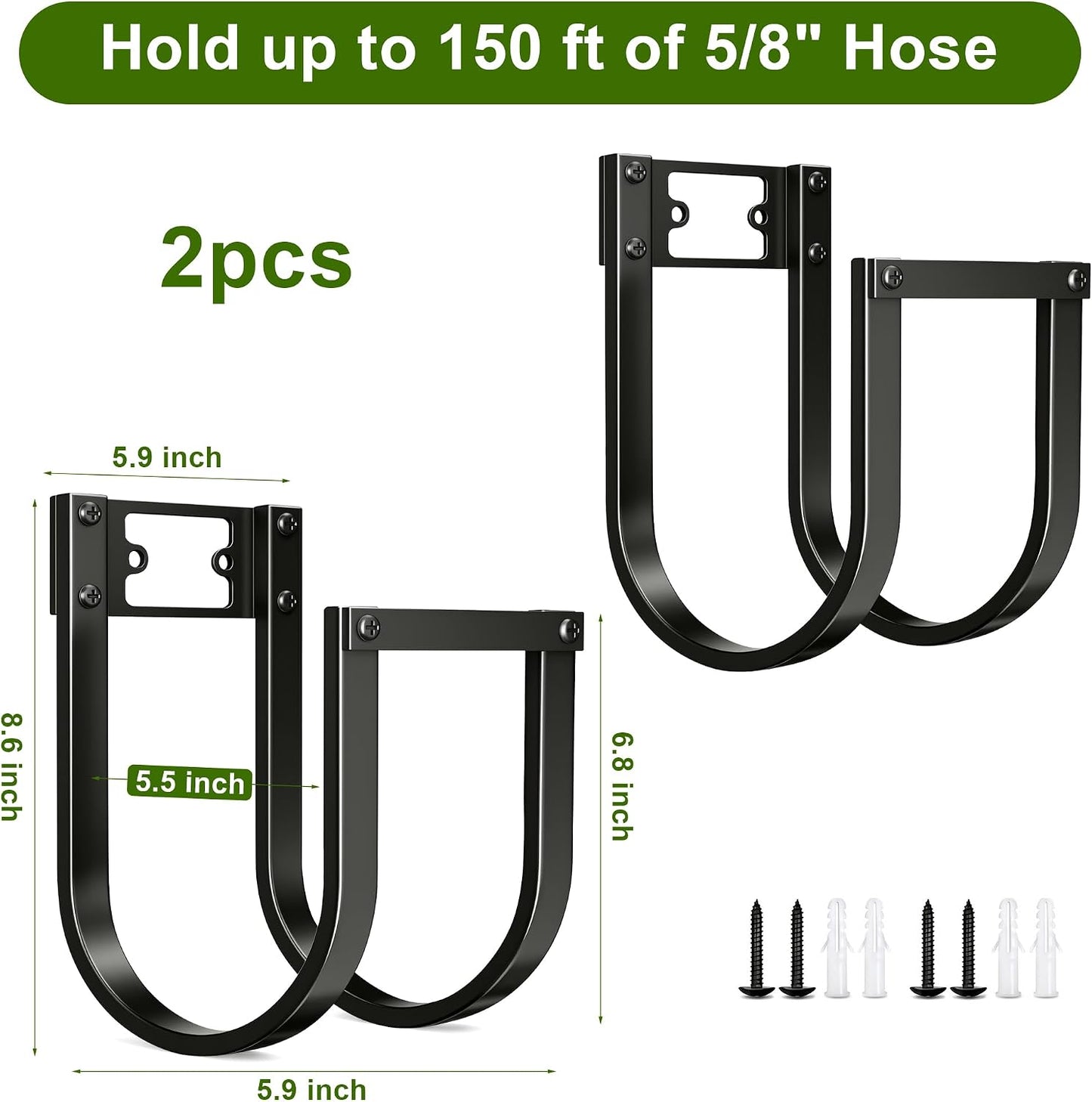 Garden Hose Holder Wall Mount - Heavy Duty Water Hose Holders for Outside, Detachable Garden Hose Hanger Holds 100 Ft, Metal Water Hose Storage for Garden Garage or Yard
