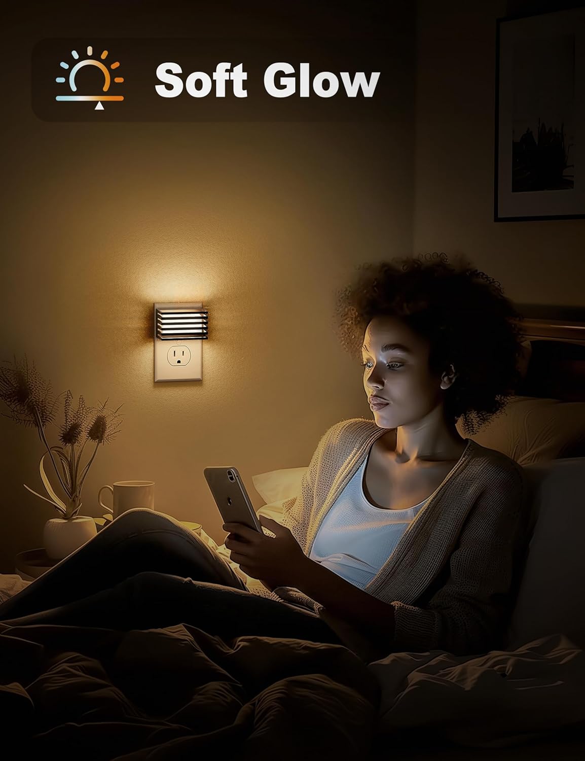 JandCase Motion Sensor Night Light, [2 Pack] Night Lights Plug into Wall, Dusk to Dawn & Motion Sensor, 3 Level Brightness Dimmable Plug in Night Light, 3000K Nightlight for Bedroom Bathroom Hallway