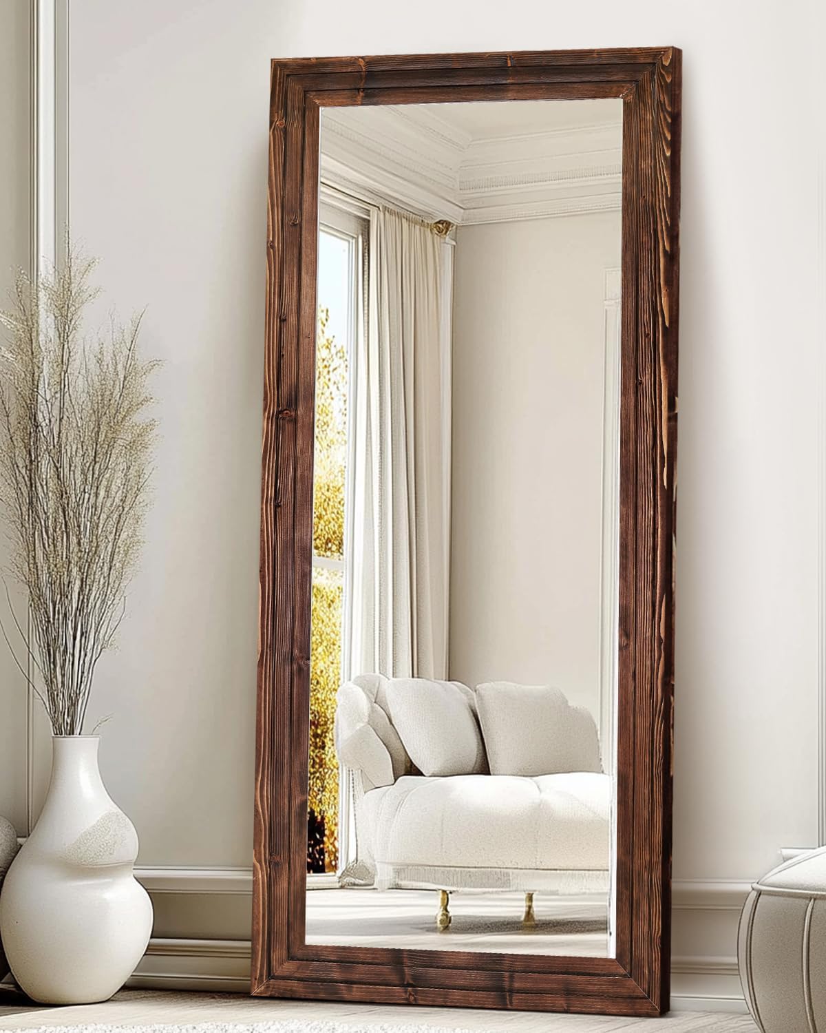 Full Length Mirror 65"x22" with Stand Solid Wood Frame Floor Large Mirror for Living Room, Bedroom Hanging Standing or Leaning Wall-Mounted, New Black