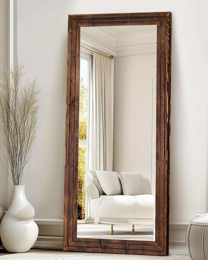Full Length Mirror 65"x22" with Stand Solid Wood Frame Floor Large Mirror for Living Room, Bedroom Hanging Standing or Leaning Wall-Mounted, New Black