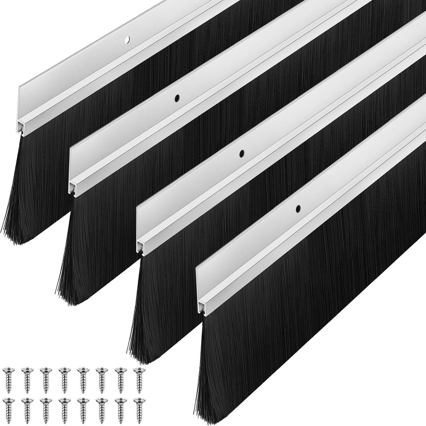 Frienda 2 Set Door Brush Bottom Sweep Brush Weather Stripping Aluminum Door Seal with Screws for Gaps up to 1 Inch, for Home, Commercial Gate, Fill Gaps Dust, Debris (1 x 36 Inch,Gray)