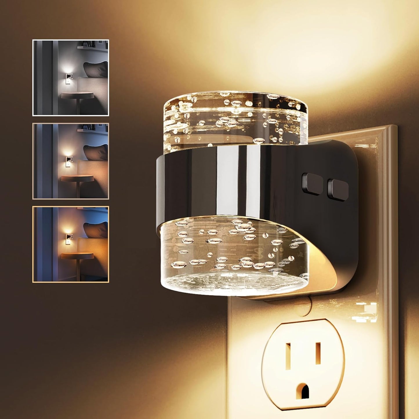 L LOHAS LED Night Light, Bubble Night Lights Plug into Wall,2 Pack 3000K/4000k/5000K Adjustable Color Temperature Night Light,Dimmable Nightlights with Dusk to Dawn Sensor for Rooms Bathroom Hallway