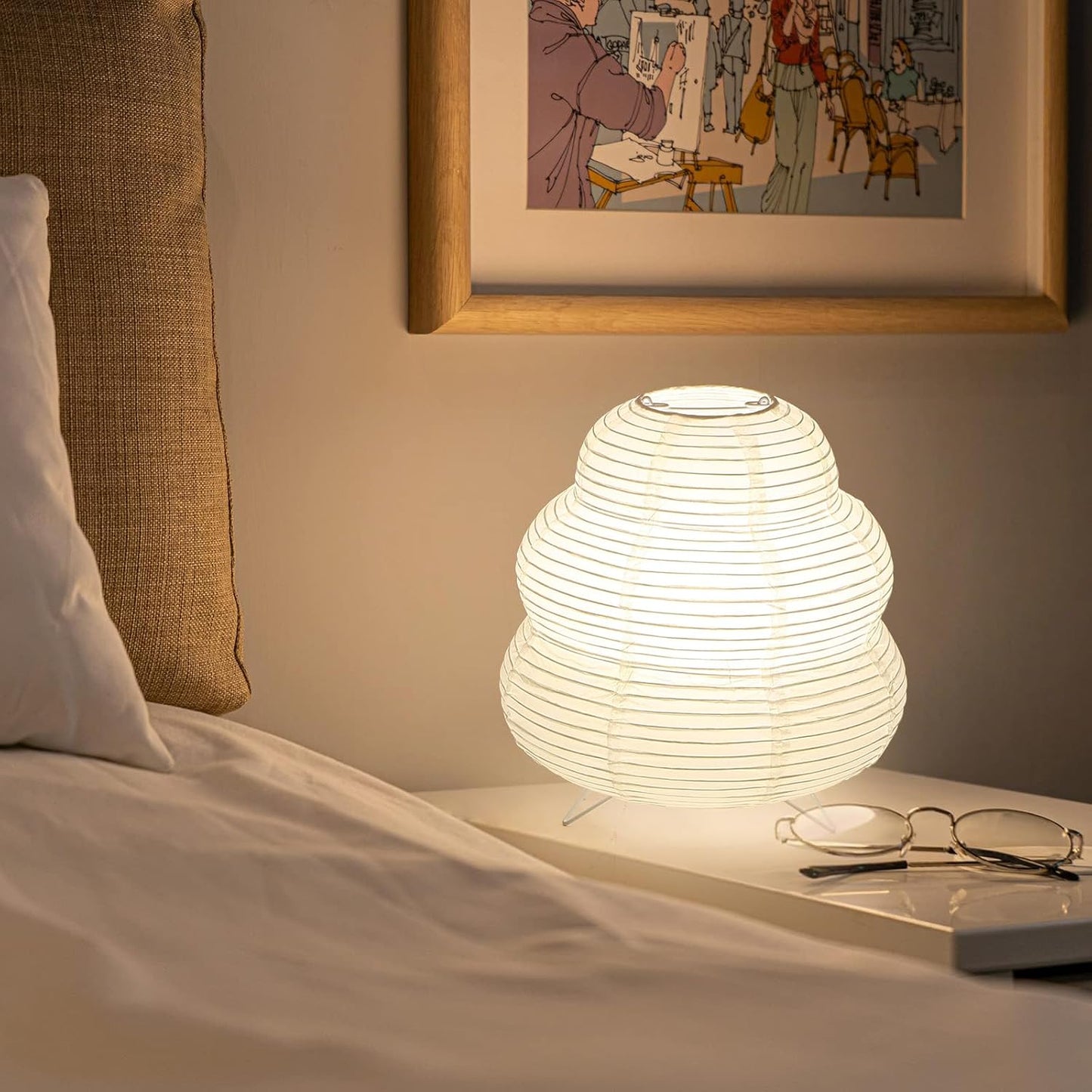 Small Rice Paper Lamp, Japanese Lamp Lantern Table Lamp, Paper Table Lamp, Lantern Lamps for Desk Bedrooms Bedside Night Light (Tower)