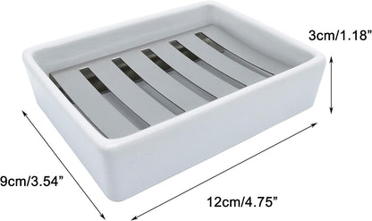 Ceramic Soap Dish Stainless Steel Soap Holder for Bathroom and Shower Double Layer Draining Soap Box