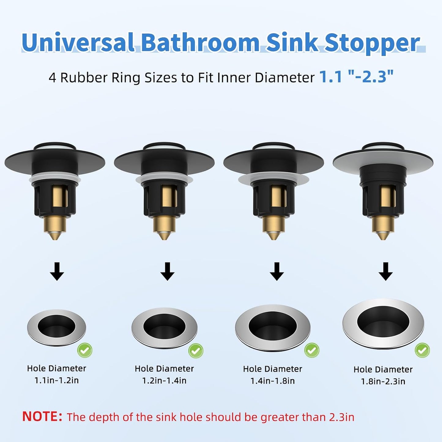 iFealClear Metal Universal Bathroom Sink Stopper, Upgraded Stainless Steel Sink Drain Strainer for 1.1''~2.36" Basin Pop Up Drain Strainer, Anti-Clogging Filter Basket, Brushed Nickel