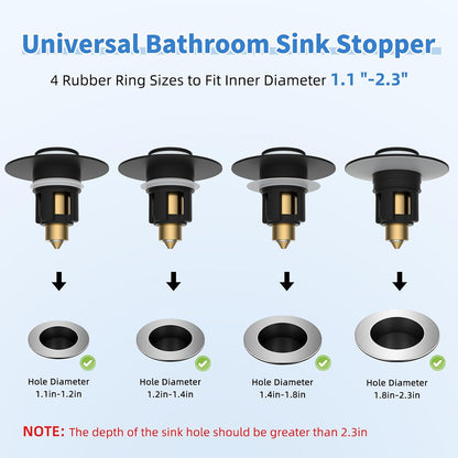 iFealClear Metal Universal Bathroom Sink Stopper, Upgraded Stainless Steel Sink Drain Strainer for 1.1''~2.36" Basin Pop Up Drain Strainer, Anti-Clogging Filter Basket, Brushed Nickel