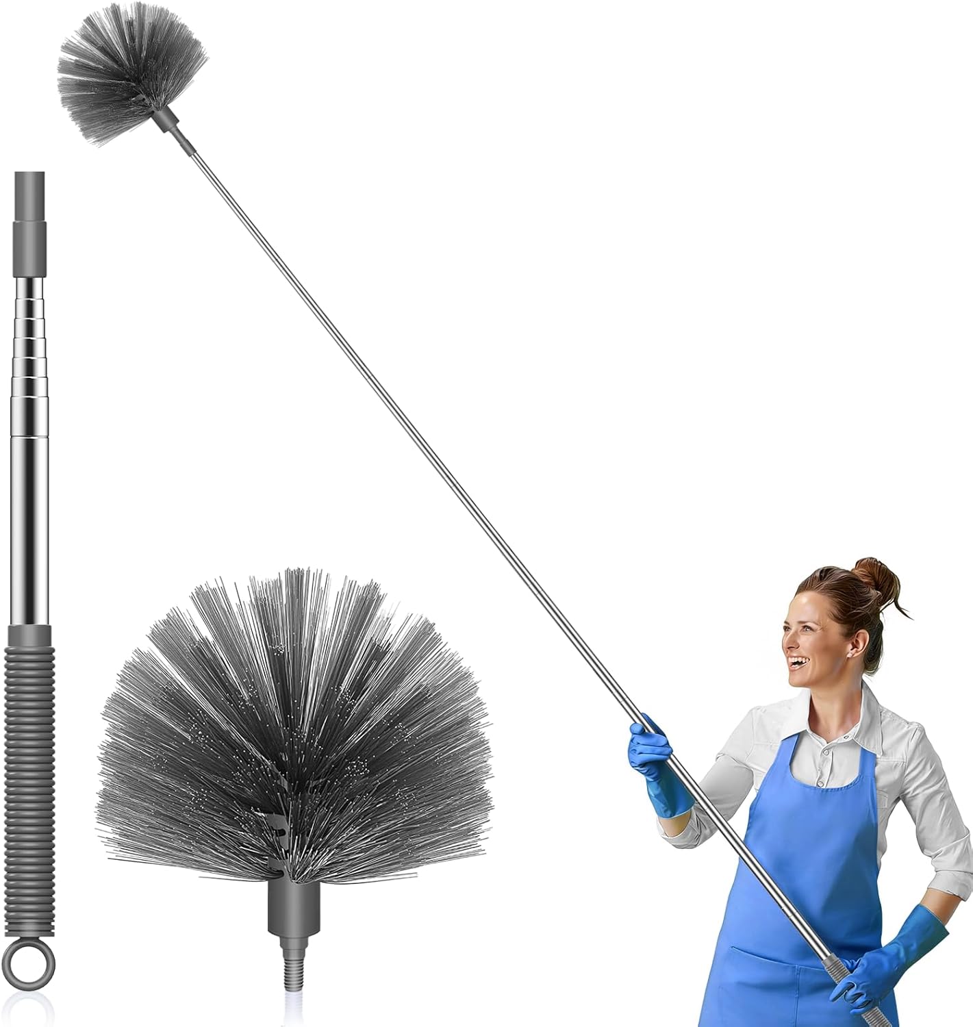 SetSail Cobweb Duster with Extension Pole, Retractable Dusters for Cobweb Cleaning 90-inch Long Handle Ceiling Fan Spider Web Brush for Outdoor Indoor High Ceilings