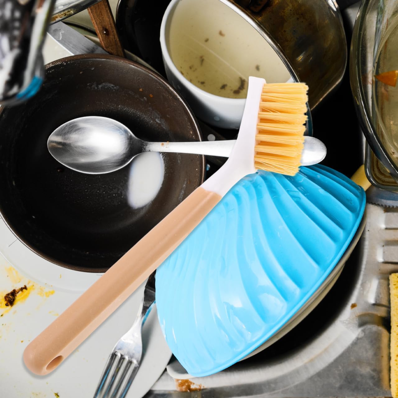 Cabilock Pot Scrubber Brush for Kitchen Ergonomic Dishwashing Brush with Non-Scratch Bristles for Pots Pans Woks and Kitchen Utensils Hanging Hole for Convenient Storage 8.74X1.96X1.18In