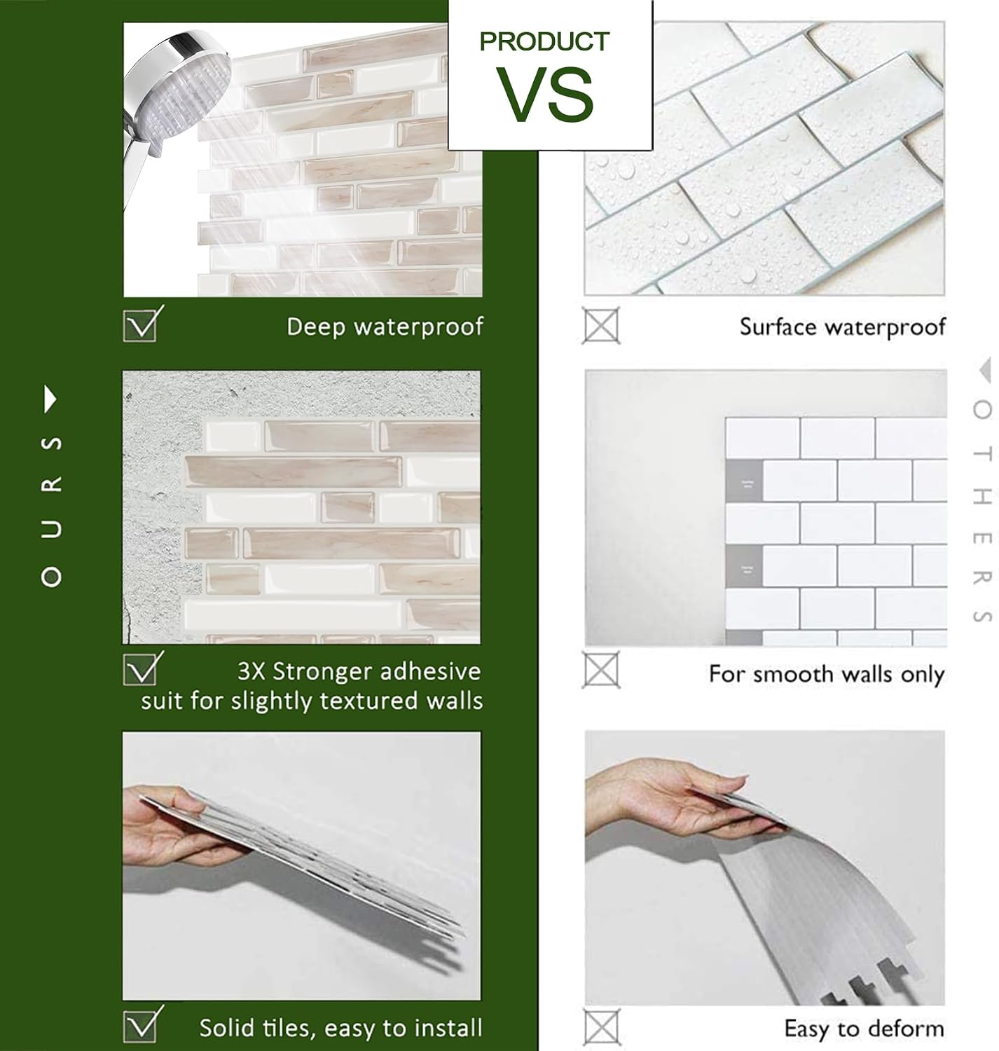 STICKGOO Peel and Stick Backsplash - 10 Sheets of 12”×12” - 3D Self Adhesive Peel and Stick Tile Backsplash for Kitchen & Bathroom