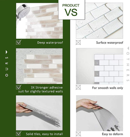 STICKGOO Peel and Stick Backsplash - 10 Sheets of 12”×12” - 3D Self Adhesive Peel and Stick Tile Backsplash for Kitchen & Bathroom