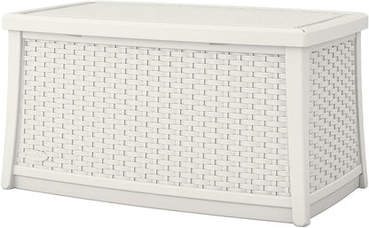 Suncast 30 Gallon Resin Outdoor Patio End Table Storage Box, Java, Made in the USA