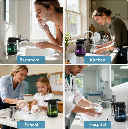 2 Pack Automatic Soap Dispenser Touchless Automatic Foaming Soap Dispenser 3-Level Adjustable Modern Foam Soap Dispensers 10.5oz/300ml USB Rechargeabled for Bathroom Kitchen Office
