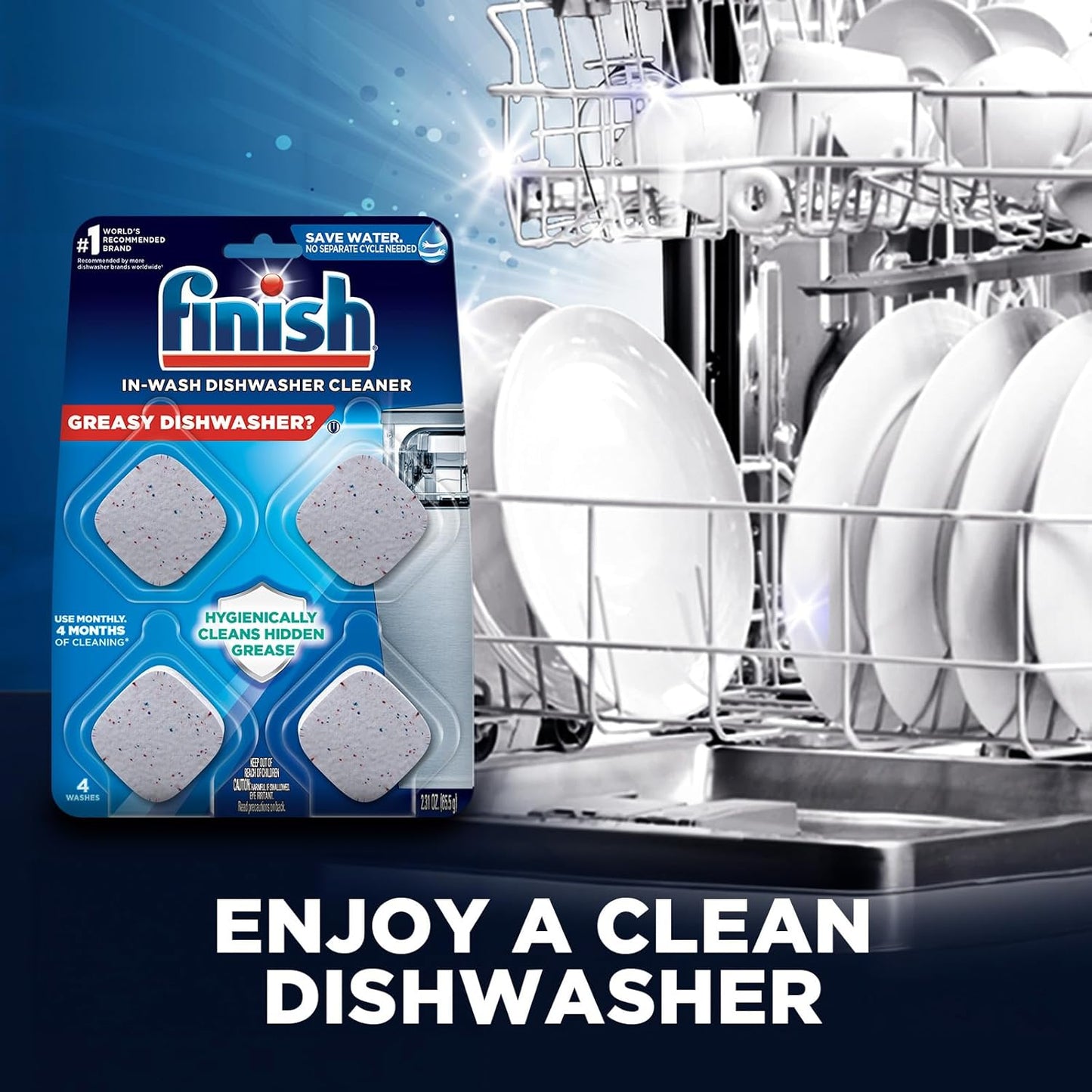 Finish In-Wash Dishwasher Cleaner: Clean Hidden Grease and Grime, 3 ct
