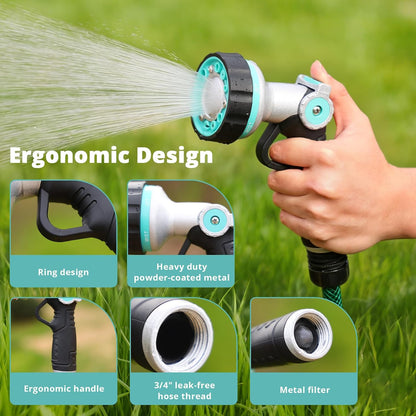QUOBAS Garden Hose Nozzle Sprayer, Heavy Duty Metal Water Garden Nozzle | Brass Nozzle with Thumb Control, 3 Watering Patterns, Jet Hose Sprayer for Car Wash, Driveway, Patio Cleaning & Garden