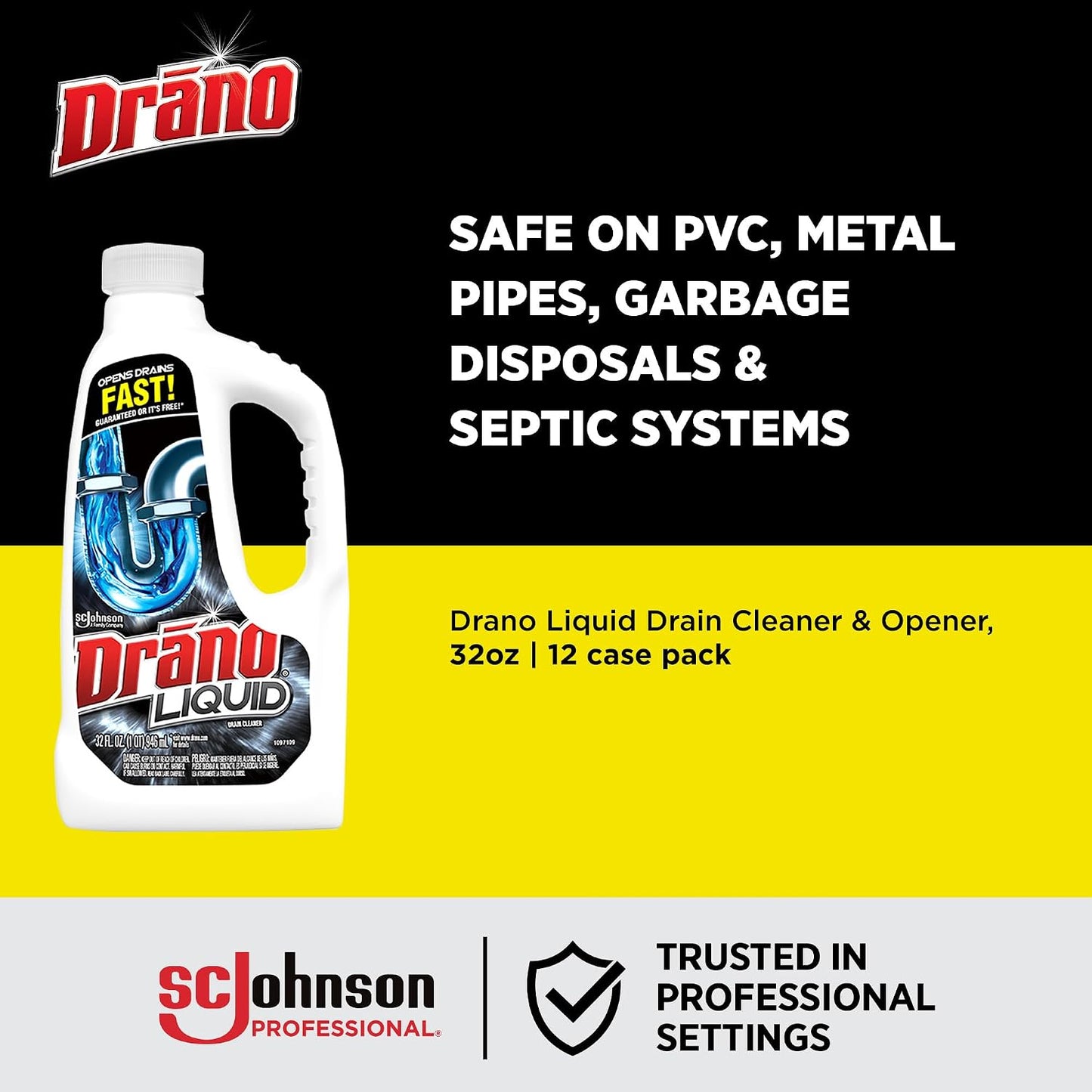 Drano Liquid Drain Clog Remover and Cleaner for Shower or Sink Drains, Unclogs and Removes Hair, Soap Scum, Bloackages, 32 oz