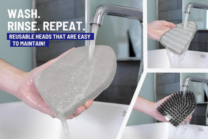 Moku Home Shower Scrubber 3 in 1 Extendable Long Handle 58" Cleaning Brush | Non-Scratch Bathroom Scrubber for Tub, Tile, Shower, Kitchen, Toilet, Sink, Wall & Floor; Telescopic Shower Cleaning Brush