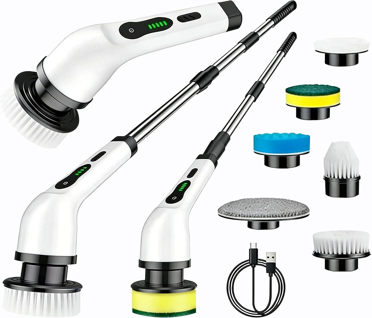 Electric Spin Scrubber with Long Handle，Cordless Bathroom & Kitchen Cleaner with 6 Replaceable Brush Heads，3 Adjustable Speeds for Tile Floor Tub Shower