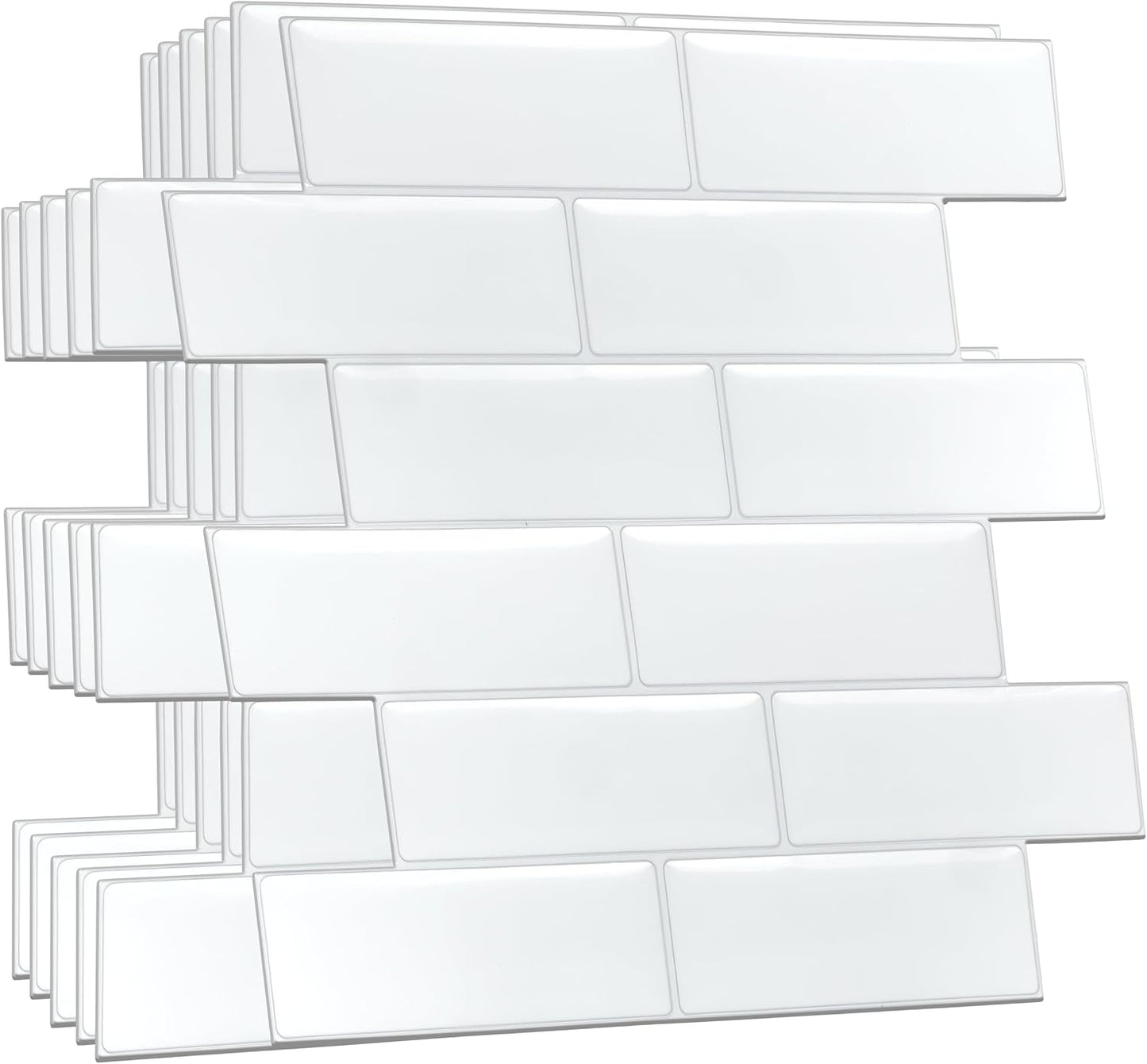 WALPLUS 20 Sheets Peel and Stick Kitchen Backsplash Tile Stickers Self Adhesive Stick on Subway Tile 12" x 6" Bathroom Splashback Water Heat Resistant 3D Wall Tiles Pure White Gray