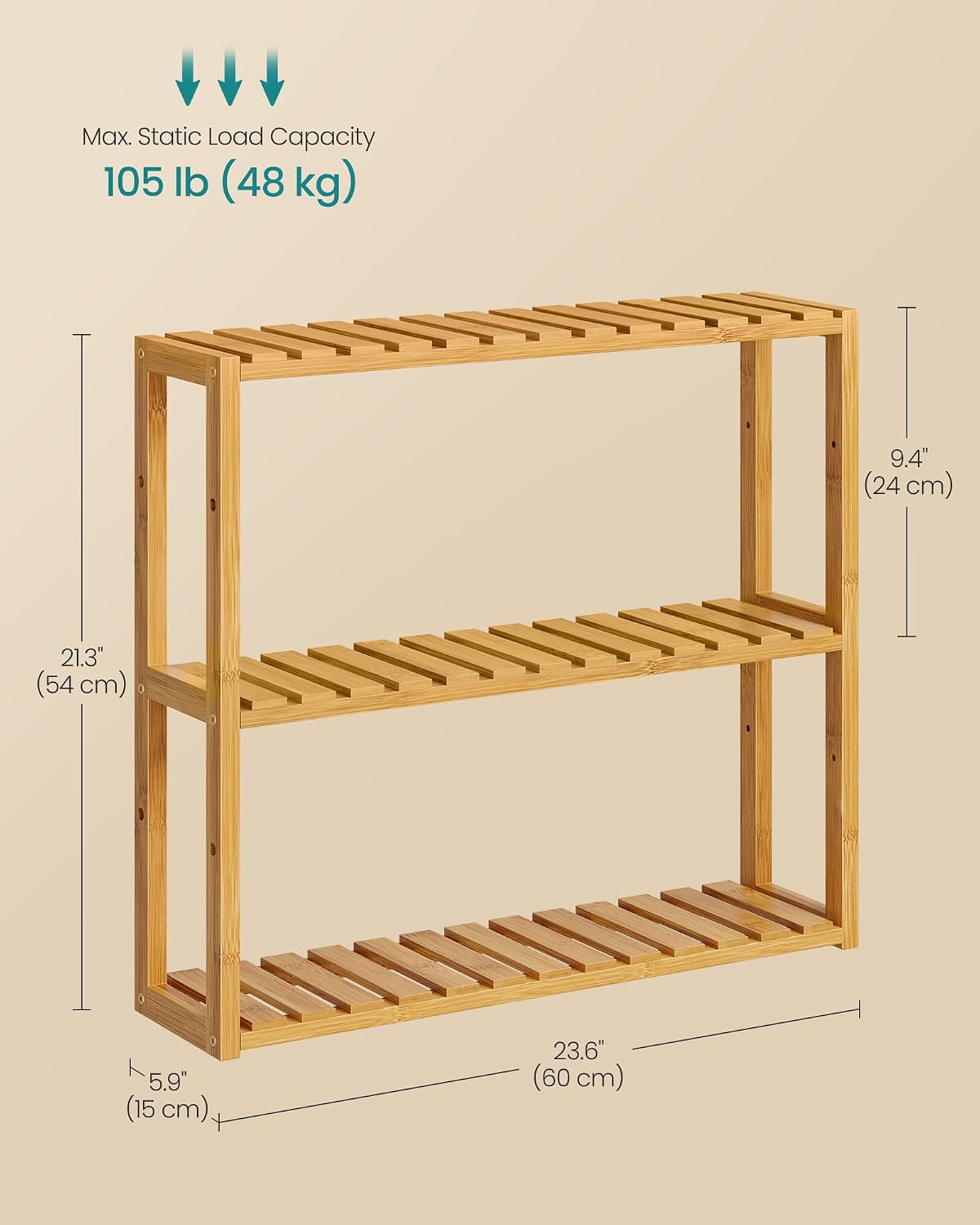 SONGMICS Bamboo Rolling Cart, 3-Tier Utility Cart on Wheels, Slim Narrow Storage Shelf, Bamboo Shelves, Space-Saving, Multifunctional, for Bathroom, Kitchen, White and Natural UBCB083N02