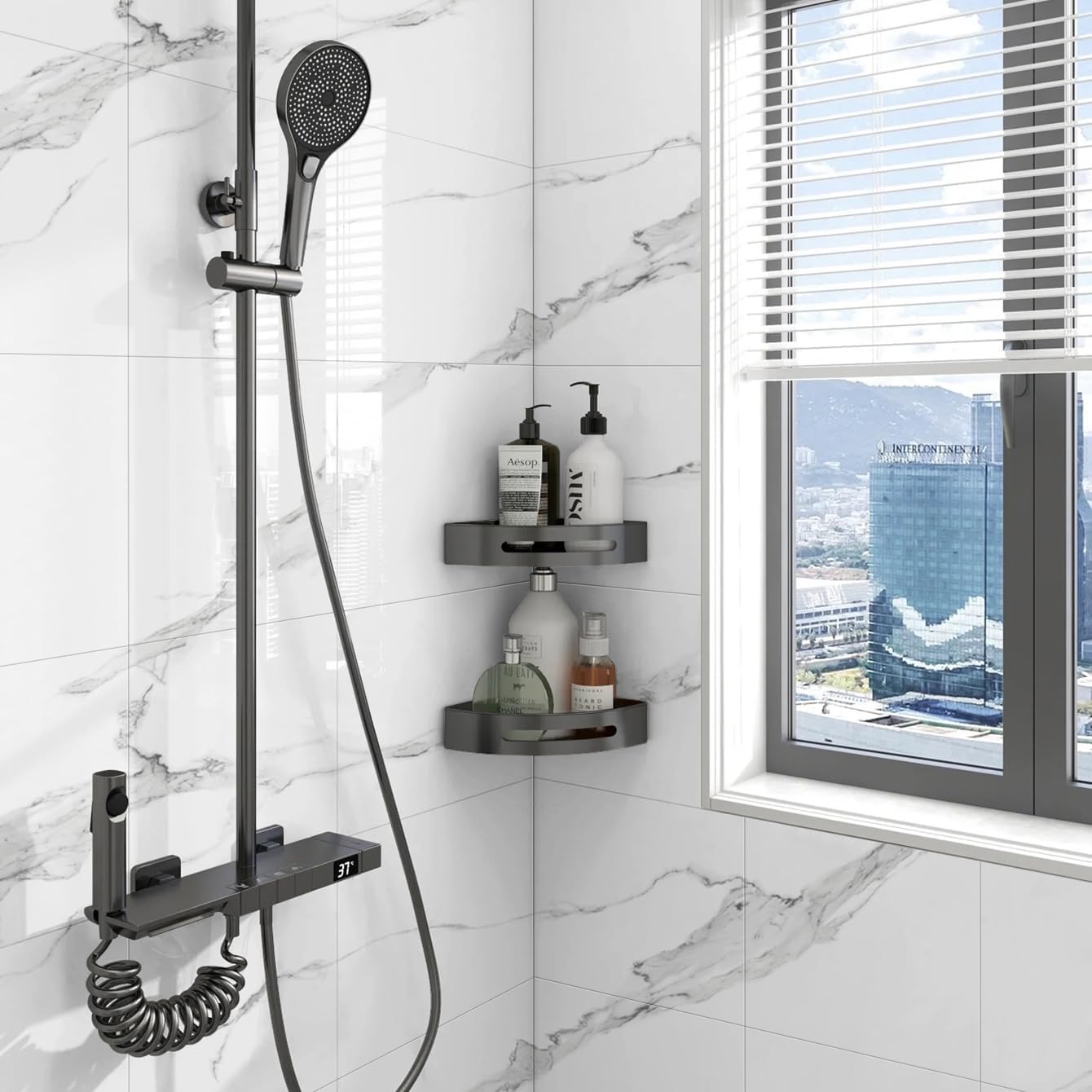 Chejiaye Shower Wall Panels Peel and Stick,Marble Wall Panels for Interior Decor,Backsplash Tile for Kitchen Showers Bathrooms Living Rooms 11.8"x11.8"in 10Pcs, Grey (Not Real Tile,9.7 Sq.ft)